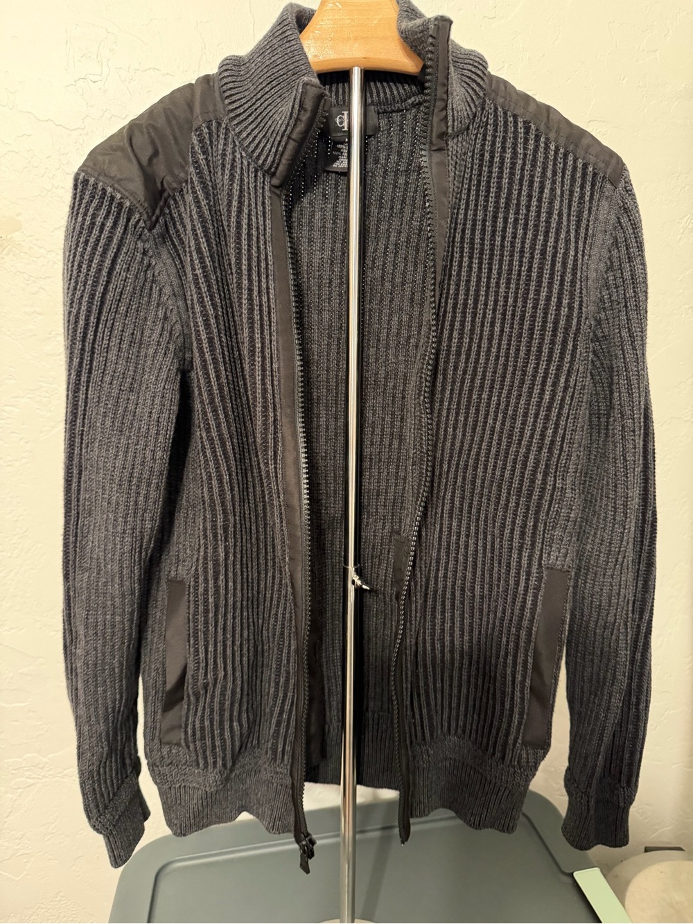 Calvin Klein Dark Gray Ribbed Full-Zip Sweater Jacket